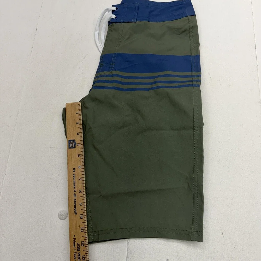 American Tall Board Shorts Mens 30 Green Stripe Quick Dry Drawstring Pockets